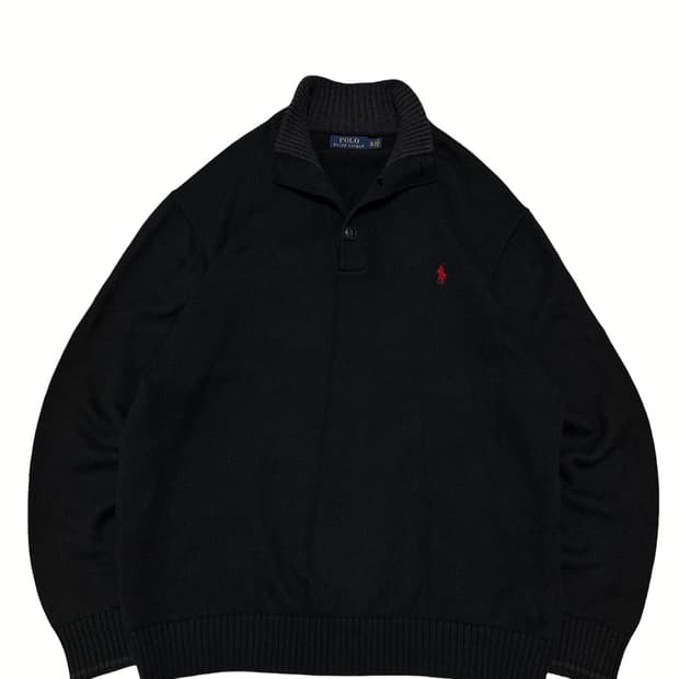 폴로 랄프로렌 블랙 하프넥 니트