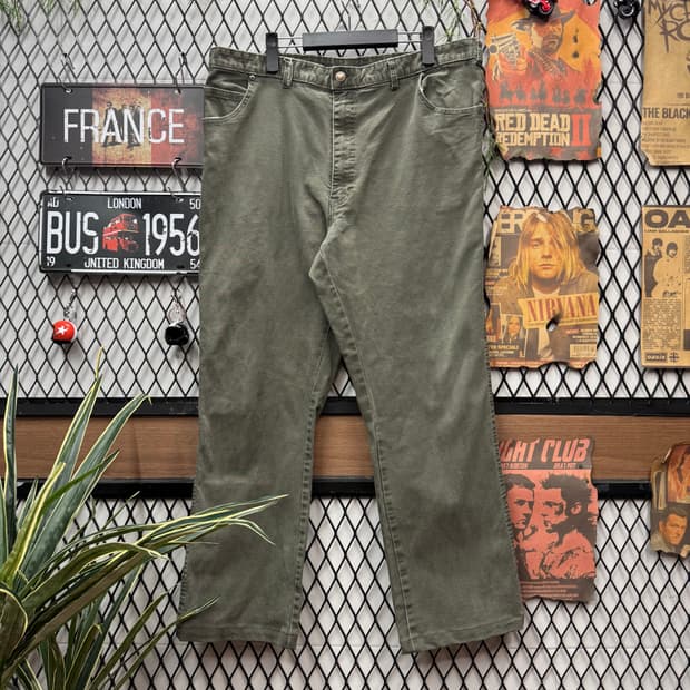 00s 디키즈 카펜터 워크 팬츠 후면 포켓 로고 포인트 카키