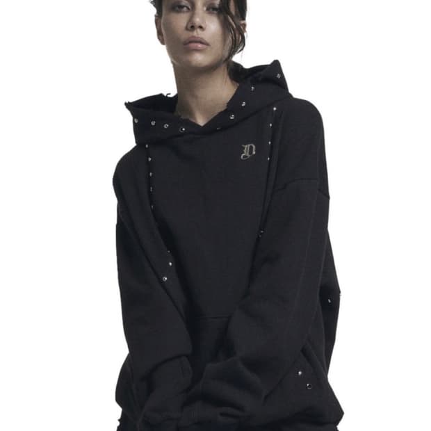 오도어 블랙 그런지 스터드 후드 