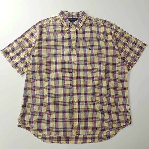 CK651 2XL 폴로 90s 옐로우 클래식 매드라스체크 반팔 셔츠 남
