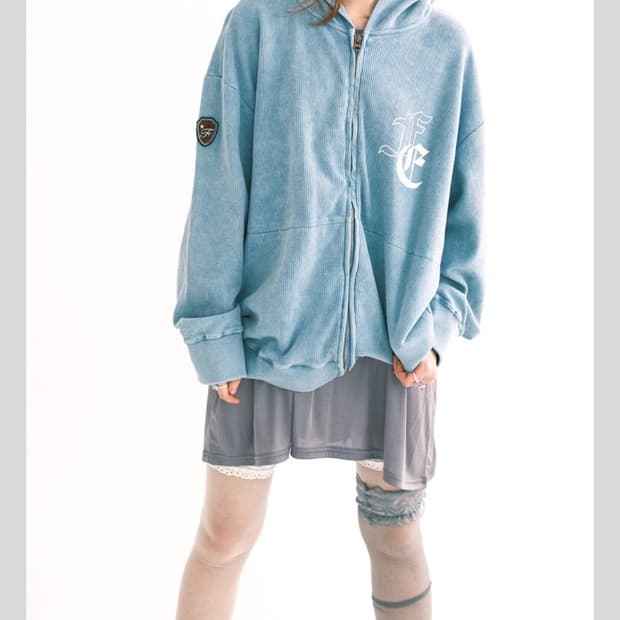 샵페어리 와플 후드 집업 블루