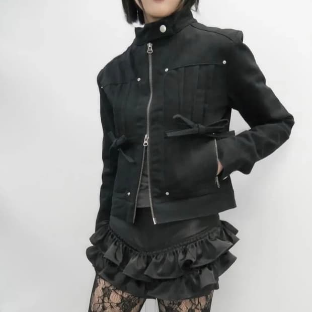 체메씨 핀턱 코튼자켓 블랙리본 