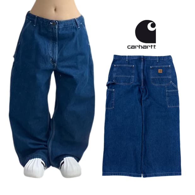 칼하트 OG 가죽패치 카펜터 와이드 워크 데님팬츠