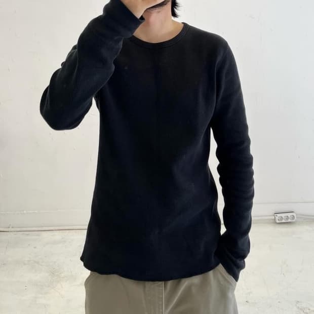 비즈빔 와플u넥 롱슬리브