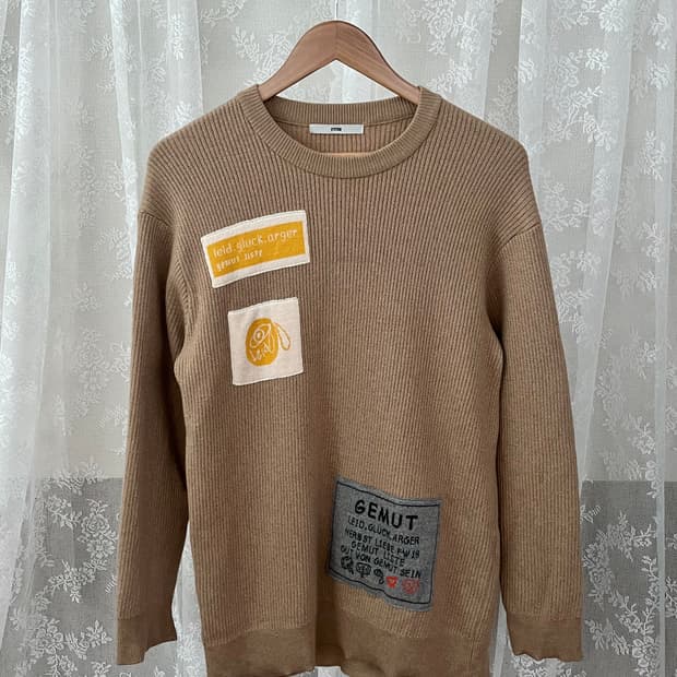 100) 한섬 시스템 옴므 패치 니트 베이지