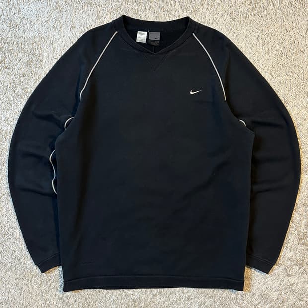 00's 나이키 올드스쿨 스우시 테니스 로고 라인 맨투맨 블랙