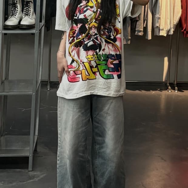 빈티지 USA 달의요정 세일러문 그래픽 화이트 반팔 A3774