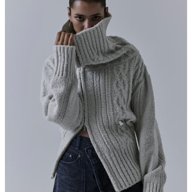 (새상품) 트리밍버드 투웨이 언발란스 오프숄더 니트 집업