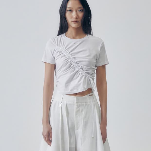 Shirred Wave Detail Crop T-Shirt