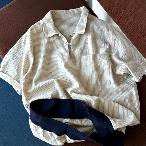 Natural fabric stripe design polo top