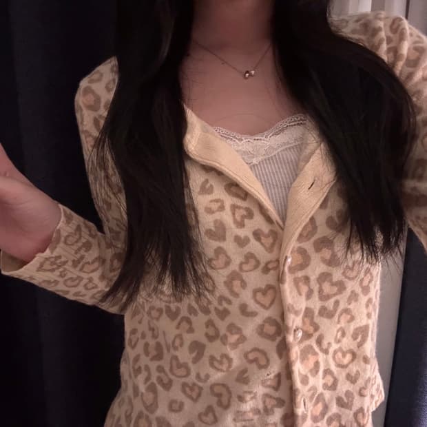 하트 레오파드 가디건 로맨틱갸루 갸루 히메 로걀 라떼갸루