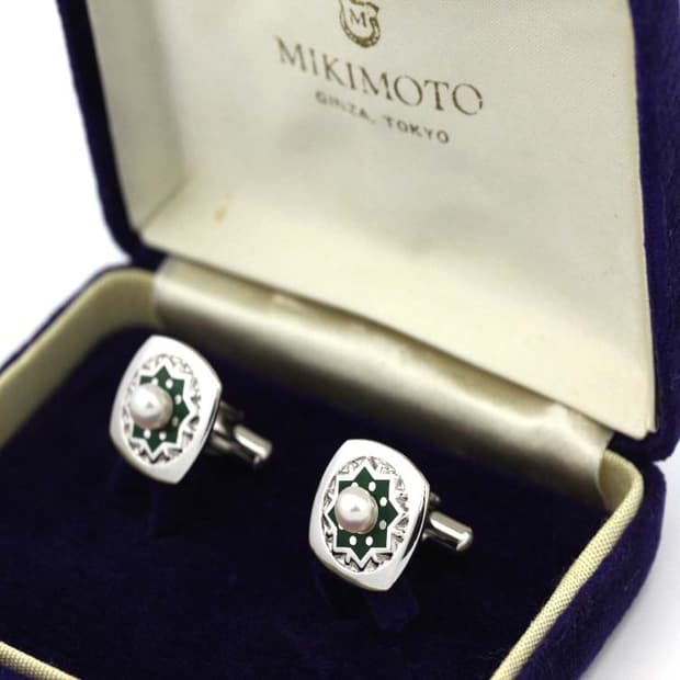 미키모토 천연진주 A등급 유광 남자 명품 커프스