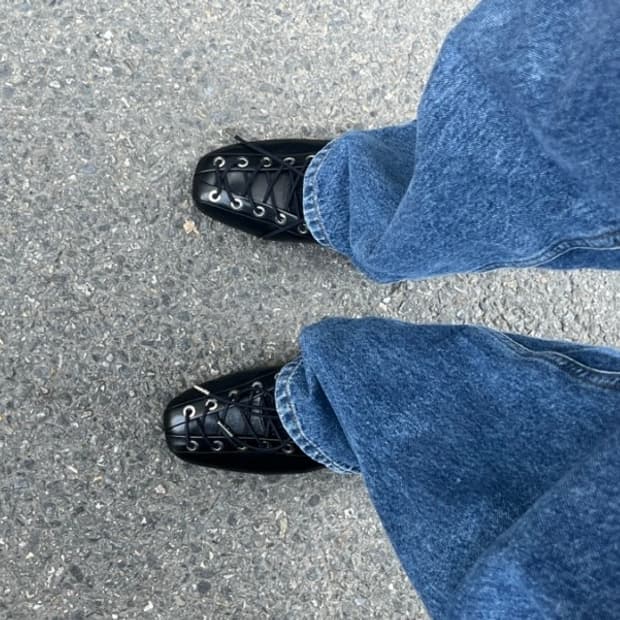 GANNI 가니 레이스 업 발레리나 슈즈