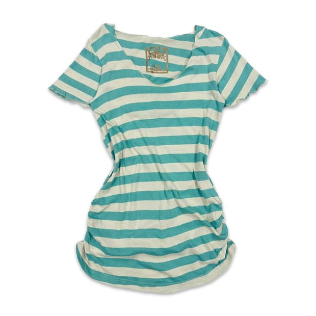 빈티지 사이드 셔링 스트라이프 후드 반팔티