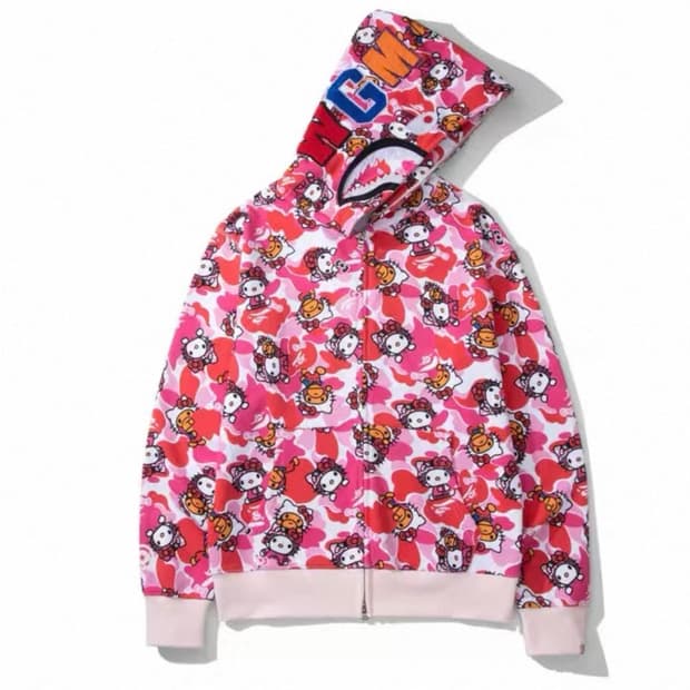 헬로키티 베이프 콜라보 샤크후드 핑크 새상품 키티핀 포함s,m (급처