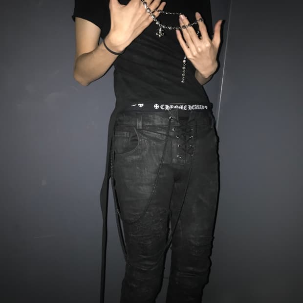 (유일매물)lace up distressed skinny jeans