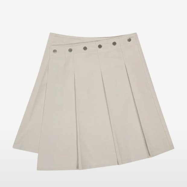 포르테나 SNAP WRAP SOLID PLEATS SKIRT-BEIGE