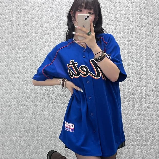 마제스틱 올드스쿨 레트로 뉴욕메츠 져지 반팔티 L C11384