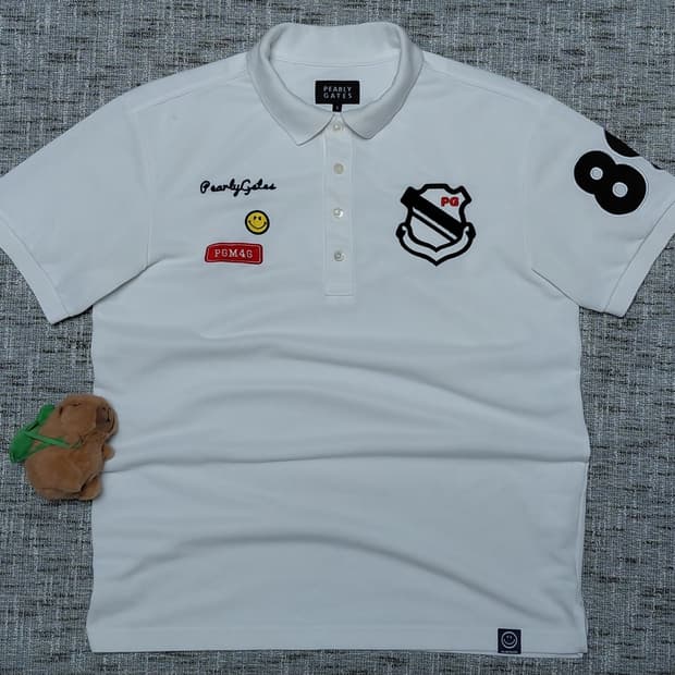 Pearly Gates 와펜 자수 반팔 카라티셔츠 화이트 (L)
