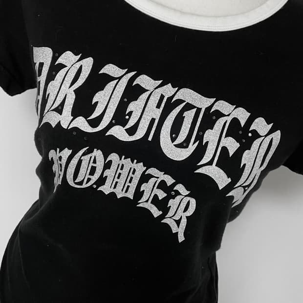 Vkei Emo 00s 고스고딕 레터링 글리터 티셔츠 로걀탑베메클갸루