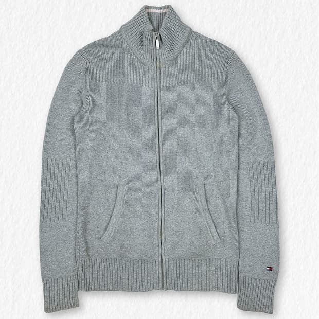 타미힐피거 니트 집업 그레이