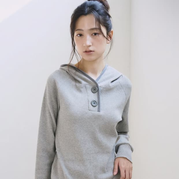 오피쉬 후드티 Jumbo Button Waffle Hoodie, Gray
