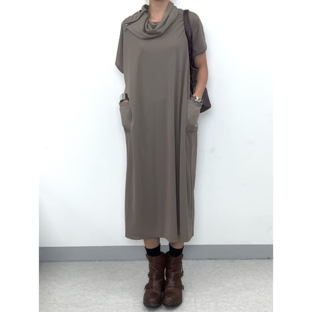 빈티지 브라운 반팔 맥시 롱 원피스