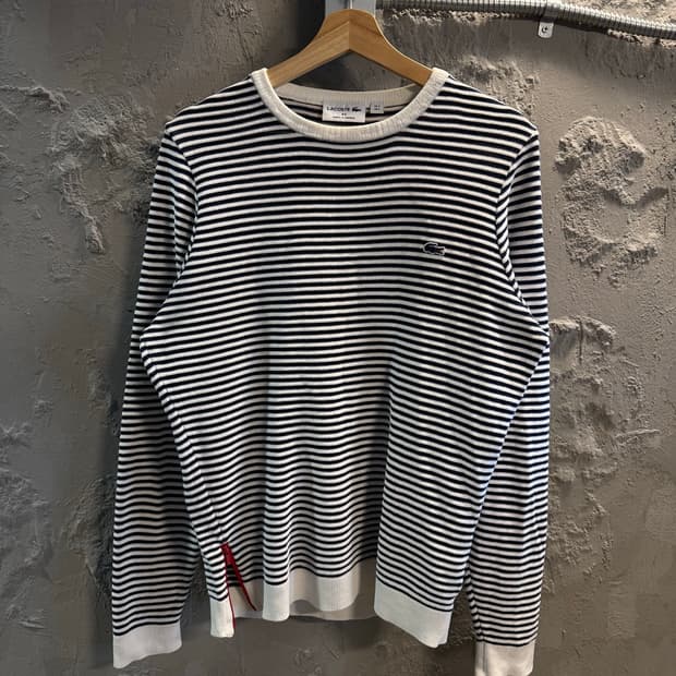 S 라코스테 LACOSTE 스트라이프 니트 스웨터 화이트 블랙