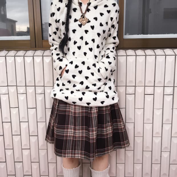 Heart pattern fleece hood