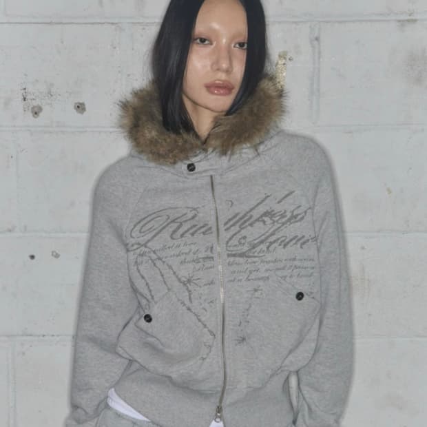 팬시클럽 퍼 후드집업 그레이