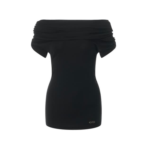 draped neck off shoulder hoodie top