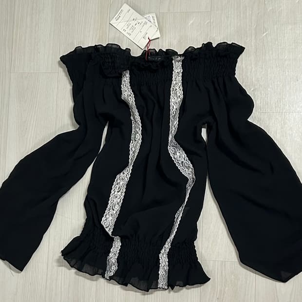 Skinny lip 레이스 시스루 오프숄더 탑 공겜여주 고스로리