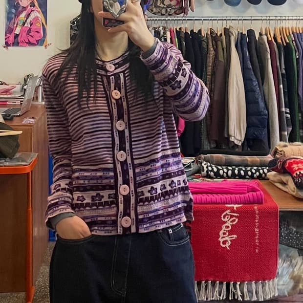 퍼플 스트라이프 니트 가디건 [무배]