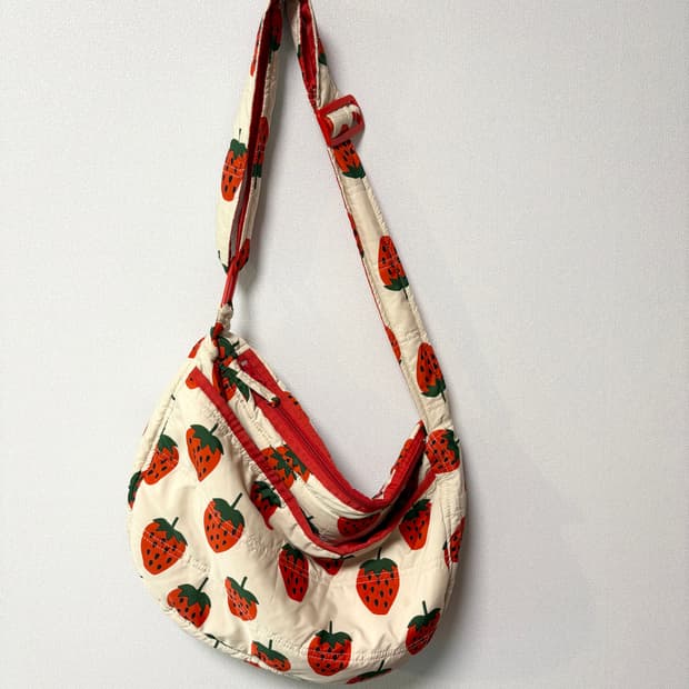딸기 토트백 가방 일본 빈티지 모리걸 패턴 도트 체크 백팩