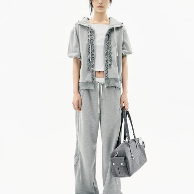 오호스 프릴 저지 자켓 그레이