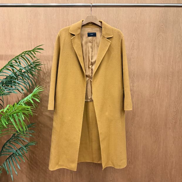 시스템 롱 코트 테일러드 카라 오픈 프론트 디테일 루즈핏 베이지