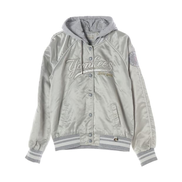 MLB 뉴욕 양키스 실버 새틴 후드 바시티 자켓 90