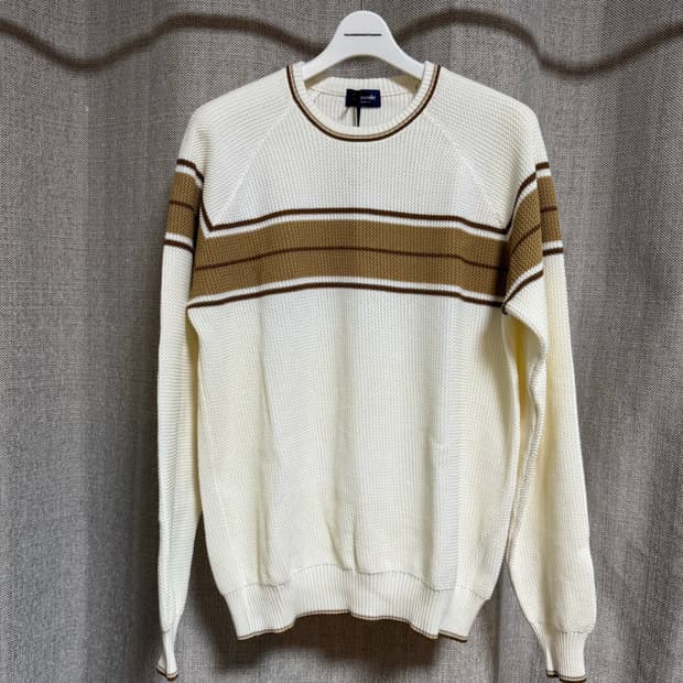 [50] 드루모어 스트라이프 스웨터 화이트 베이지