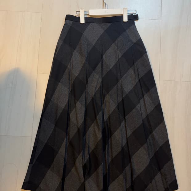 차콜 모 체크 롱 스커트 34-36