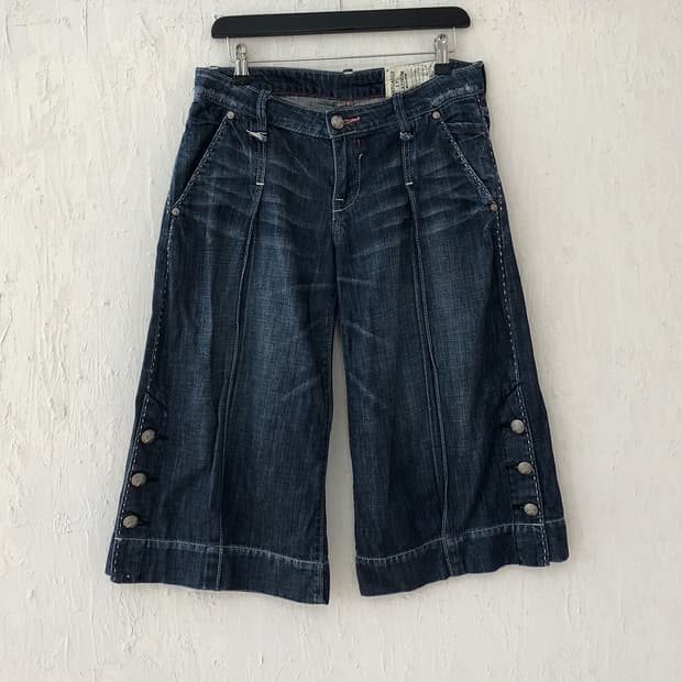 vintage button denim culotte pants