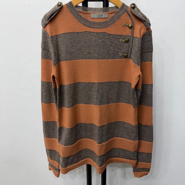 정품) 시스템 한섬 브라운 오렌지 스트라이프 니트 90F
