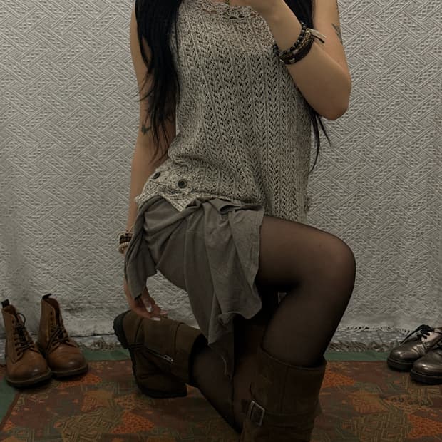 빈티지 보헤미안 코지 모리 버튼 레이스 뜨개 니트 베스트 K0130