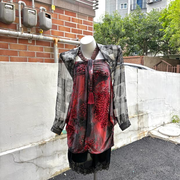 빈티지 고딕 오리엔탈 레드 블랙 코디 세트