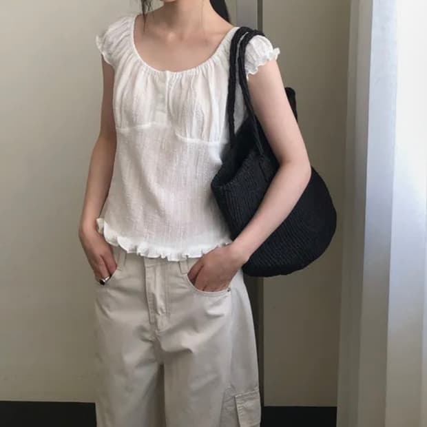 퍼프 오프숄더 블라우스