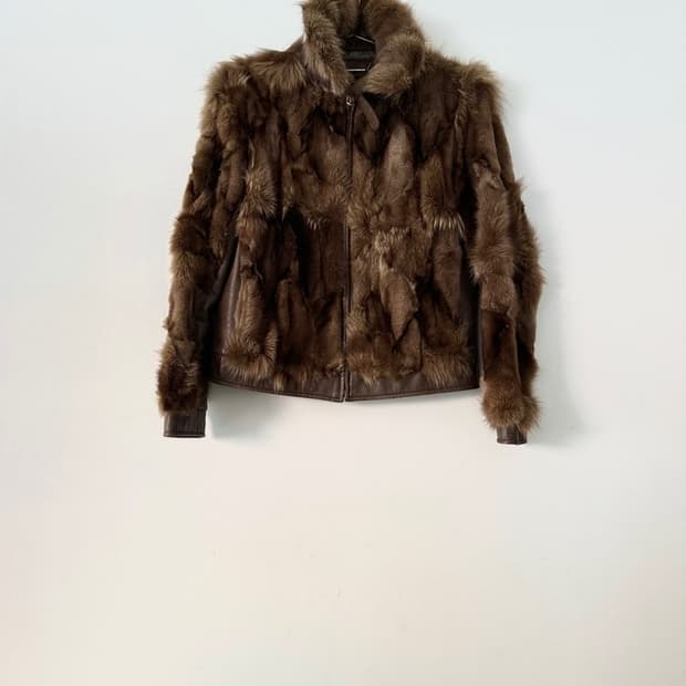 Neck buckle dual fur leather jacket/ 폭스퍼