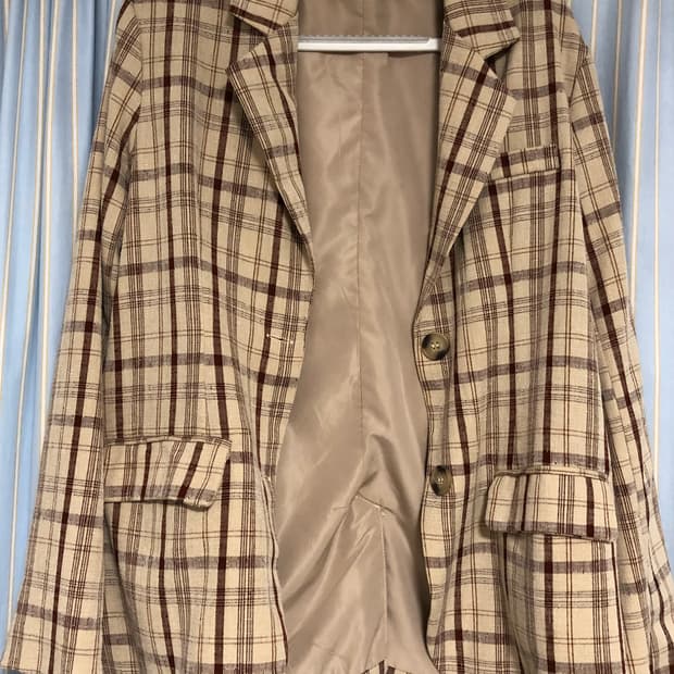 보세 빈티지 체크 무늬 자켓