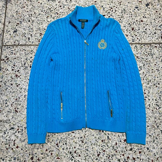 폴로(POLO RalphLauren) 스카이블루 꽈베기 집업 니트