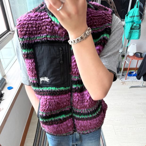 스투시 스트라이프 쉐르파 베스트