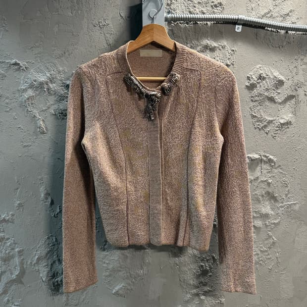 마인 MINE 비즈 넥 디테일 니트 가디건 브라운 F