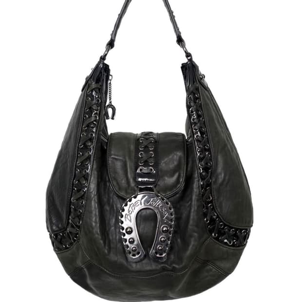 betsey johnson 블랙 레이스업 가죽 백